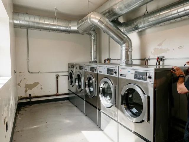 Stamford Dryer Vent Cleaning team performing large-scale commercial dryer vent cleaning in Stamford