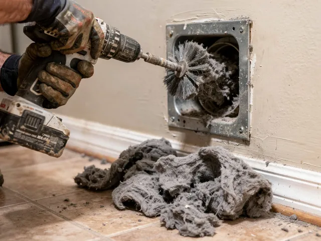 Certified Stamford Dryer Vent Cleaning technician performing dryer vent cleaning in Stamford