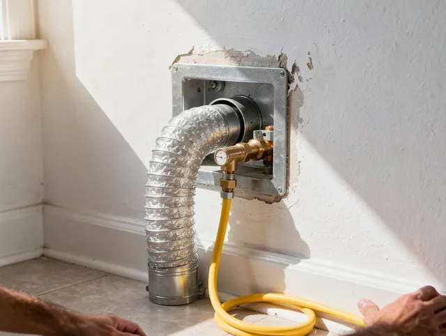 Stamford Dryer Vent Cleaning certified technician performing specialized gas dryer vent cleaning in Stamford